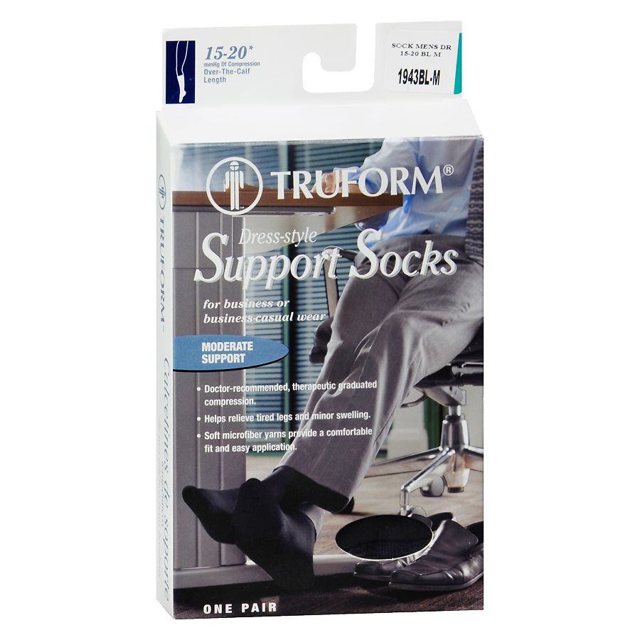 Truform Mens Dress 15-20mmhg Knee-high Socks Black - Medium 1943bl-m