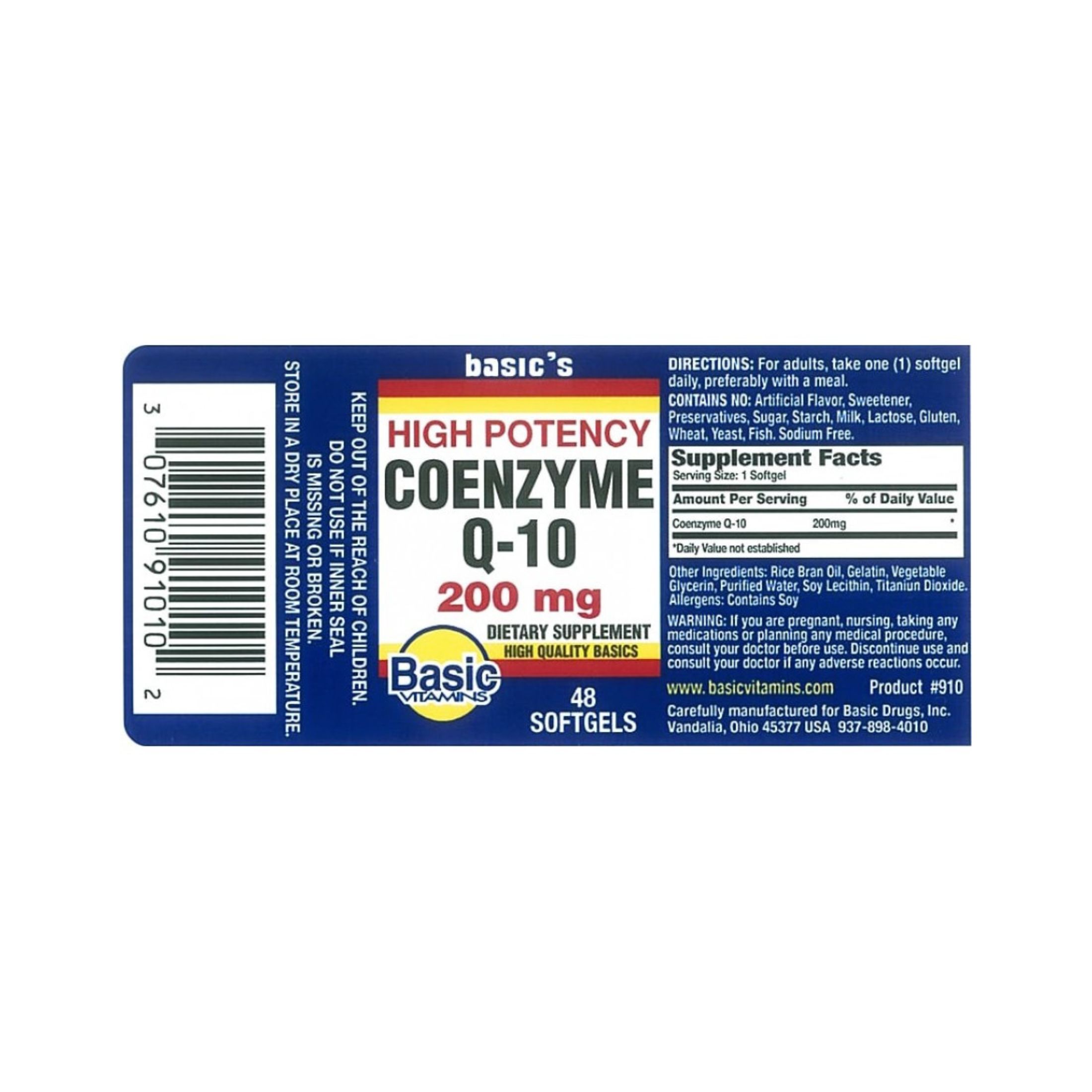 Basic Vitamins Coenzyme Q-10 200 Mg Softgels