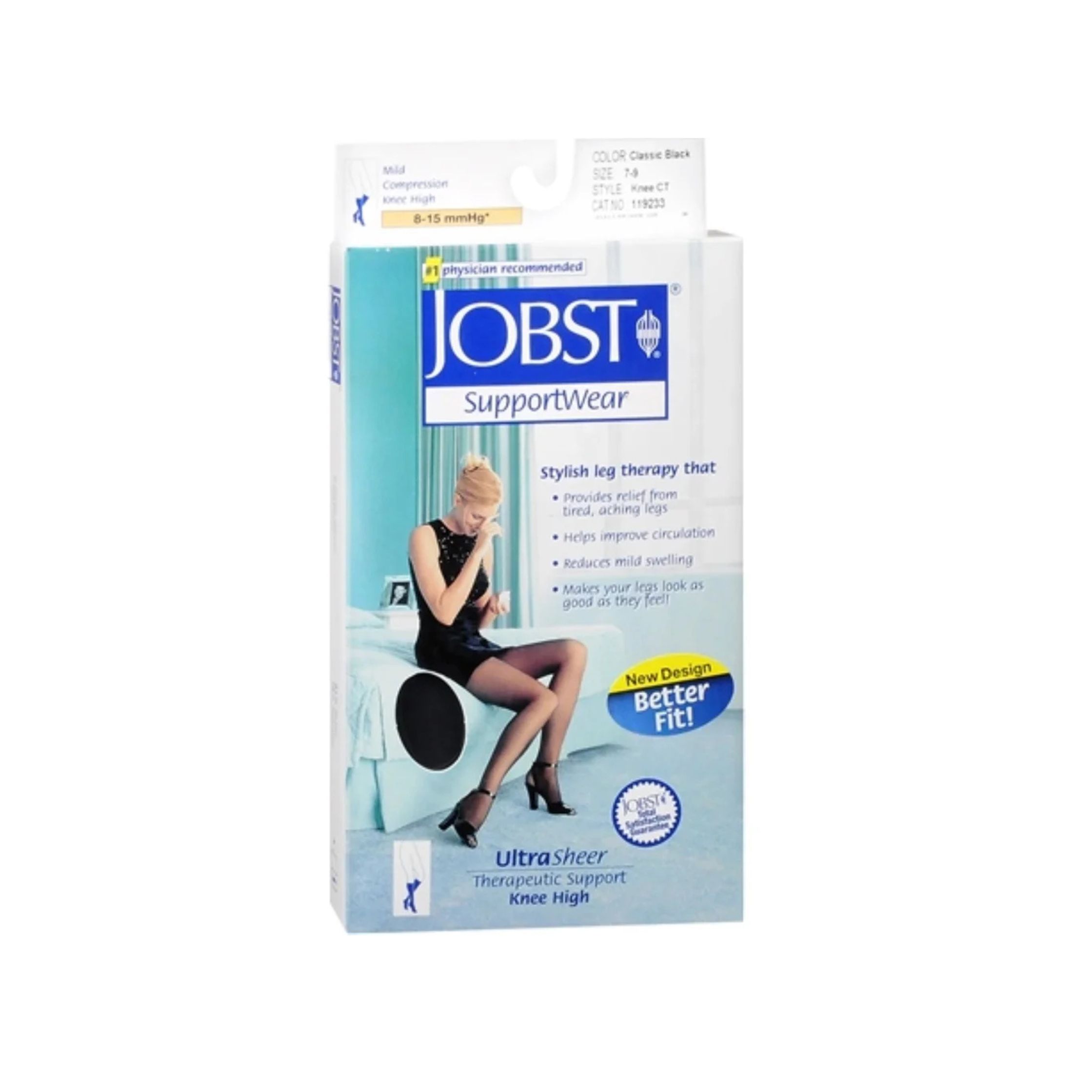 Jobst 119234 Womens UltraSheer Light Support Knee Highs, Classic Black, 9.5-11