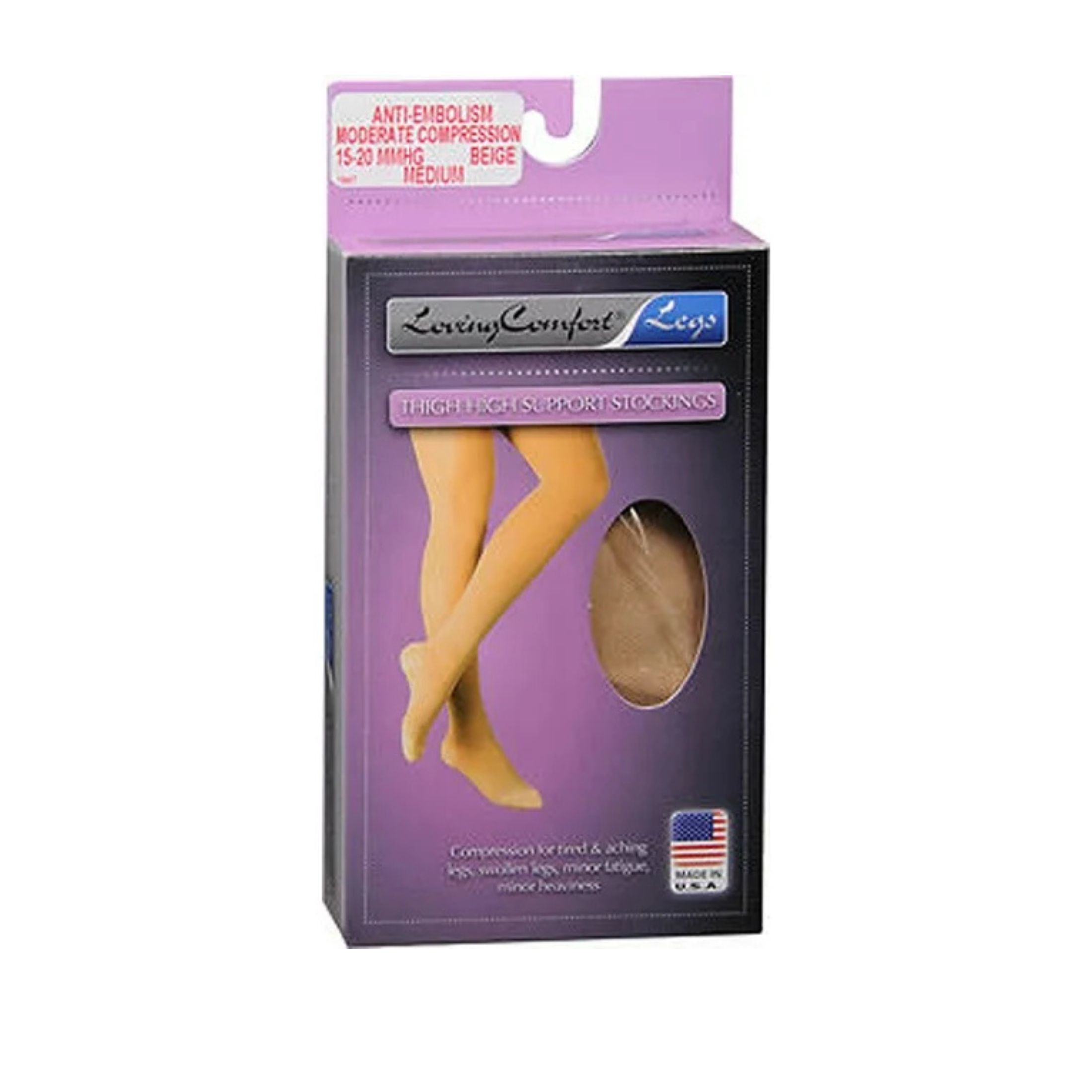 Loving Comfort Thigh High Moderate Compression Stockings, Small, Beige