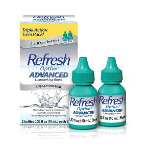 Refresh Optive Advanced Lubricant Eye Drops, 0.33 Fl Oz, Twin Pack