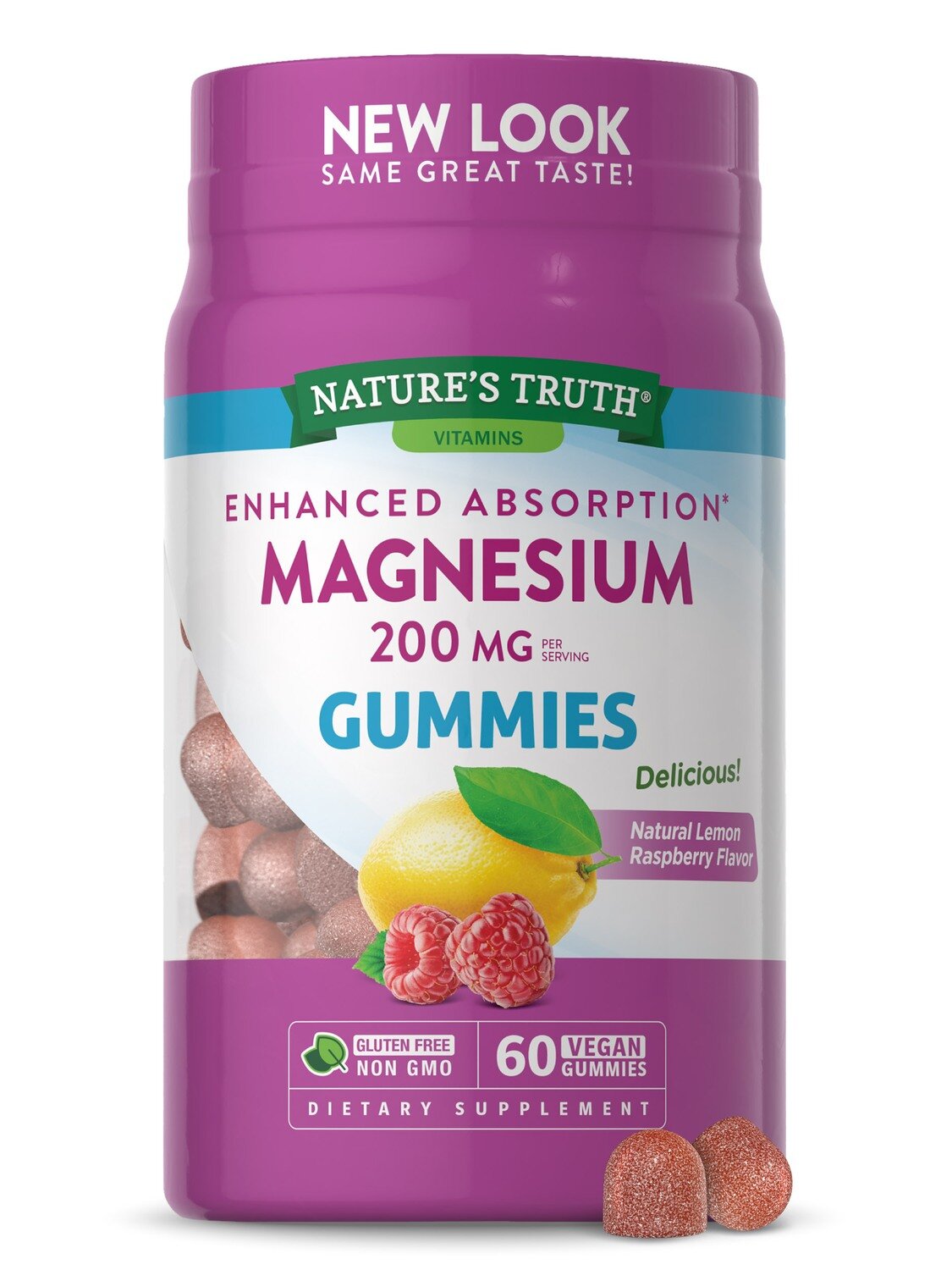 Nature's Truth Enhanced Absorption Magnesium 200 Mg Vegan Gummies, Natural Lemon Raspberry