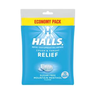 Halls Cough & Throat Drops, Sugar Free, Mountain Menthol Flavor, Economy Pack