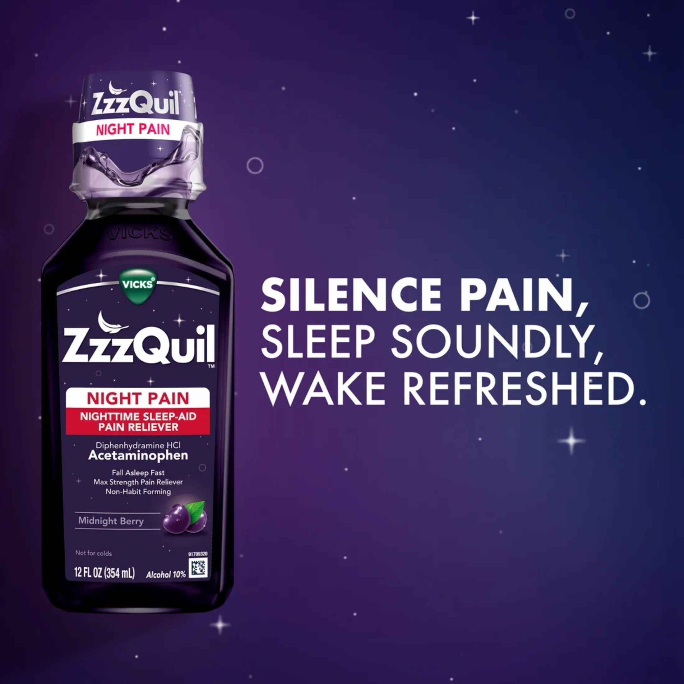 Vicks Nighttime Sleep-Aid Pain Reliever, Night Pain, Midnight Berry 12 Fl Oz