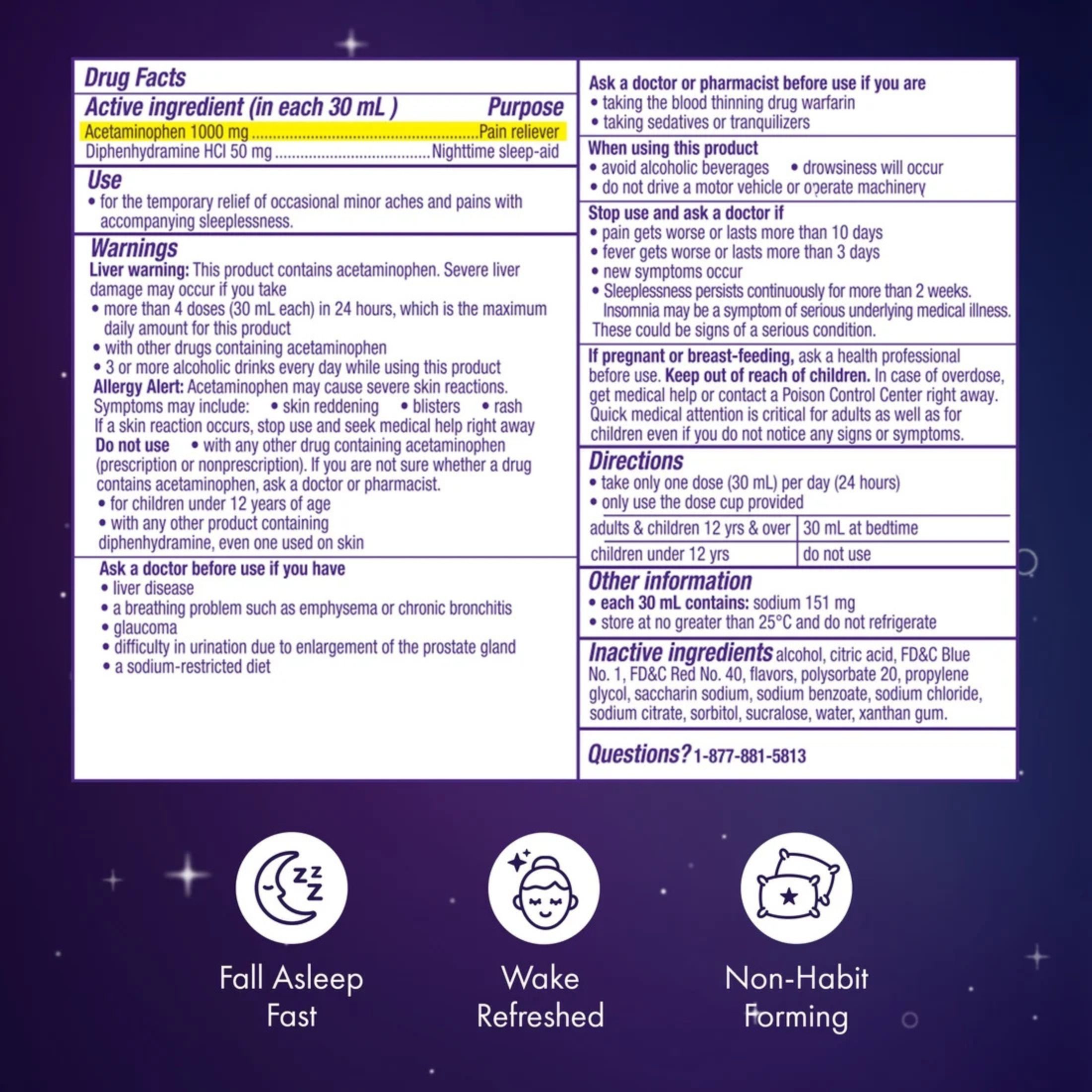Vicks Nighttime Sleep-Aid Pain Reliever, Night Pain, Midnight Berry 12 Fl Oz