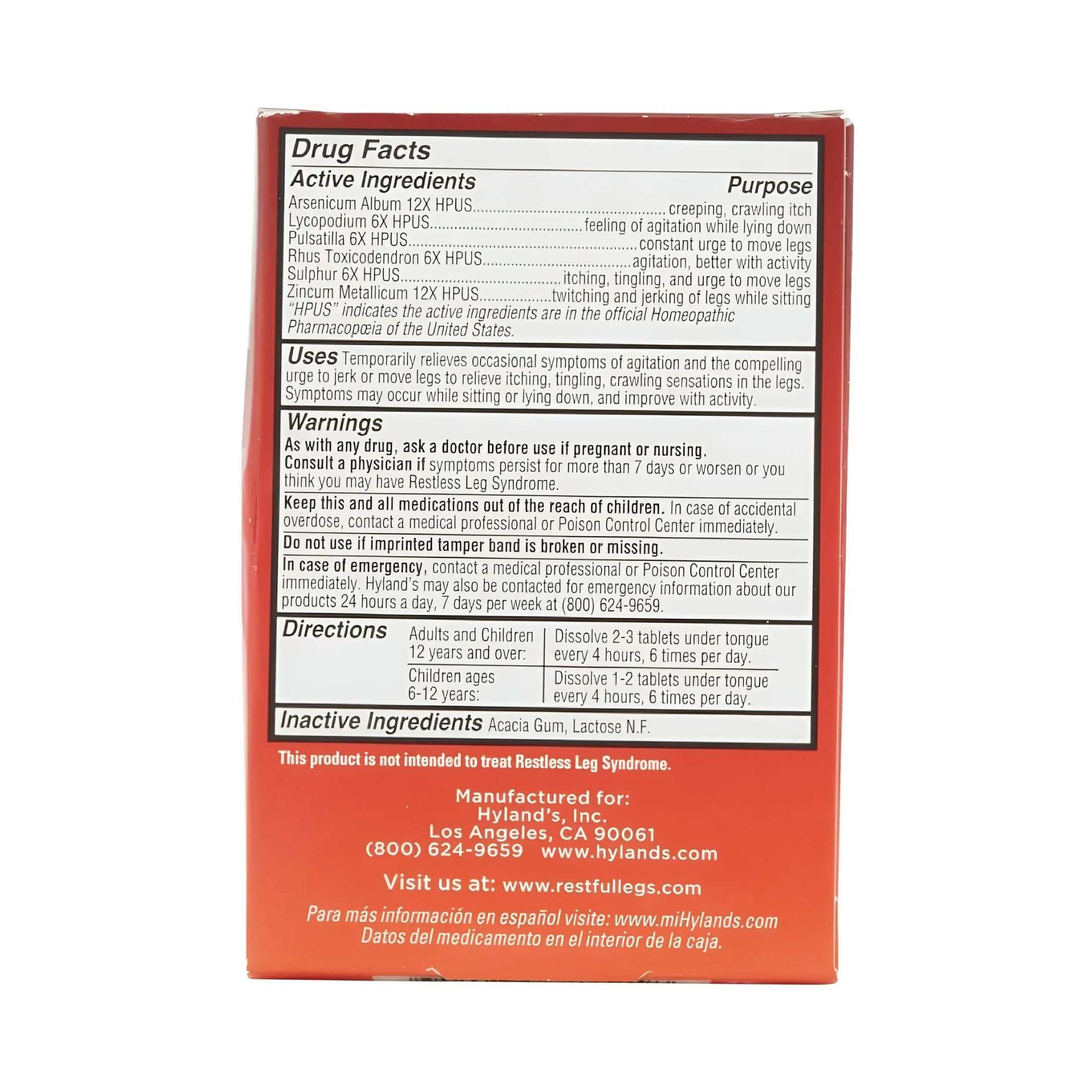 Hyland's Restful Legs Homeopathic Quick Dissolving Tablets 50 Ea Box