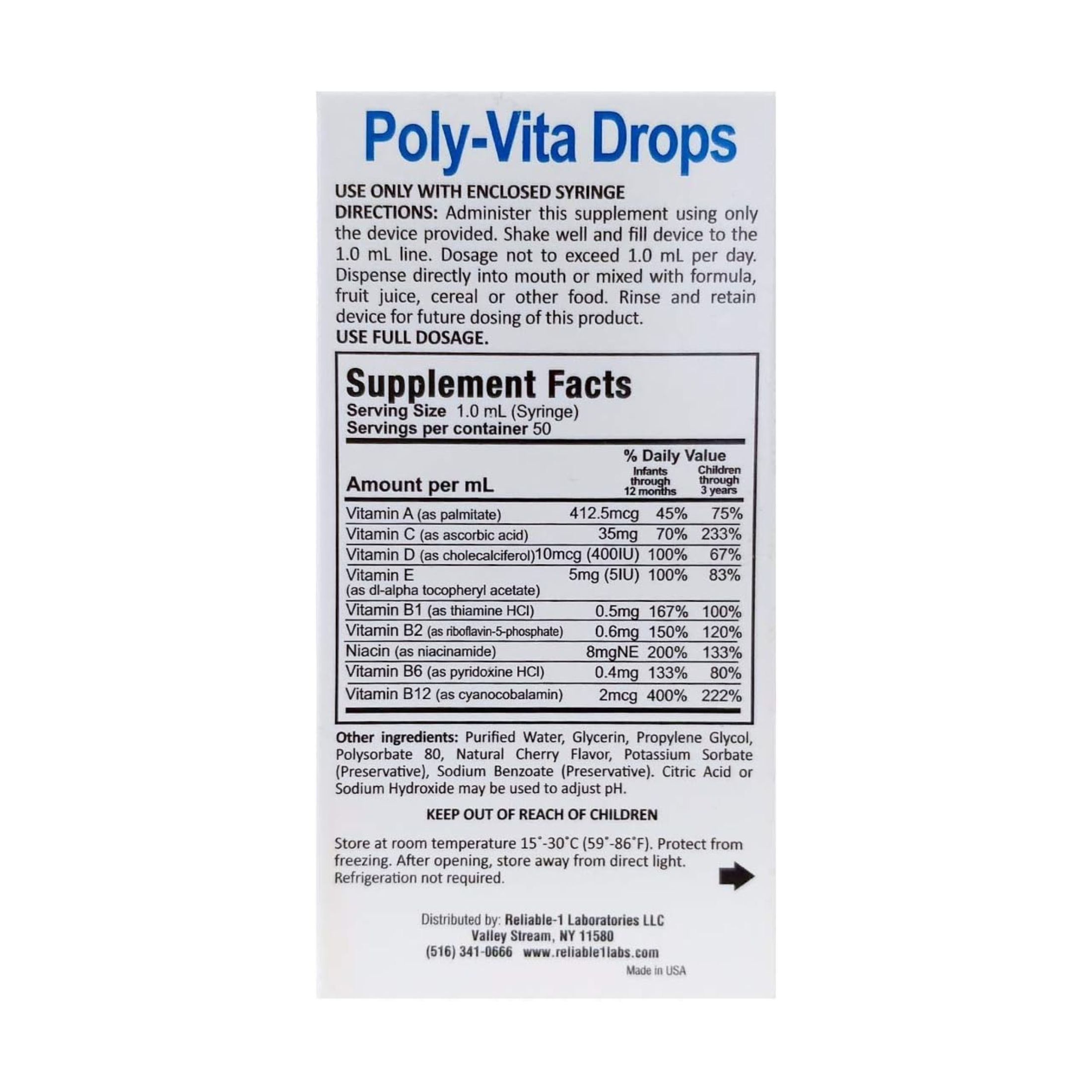 Reliable-1 Laboratories Poly-Vita Infant Toddler Multivitamins Drops