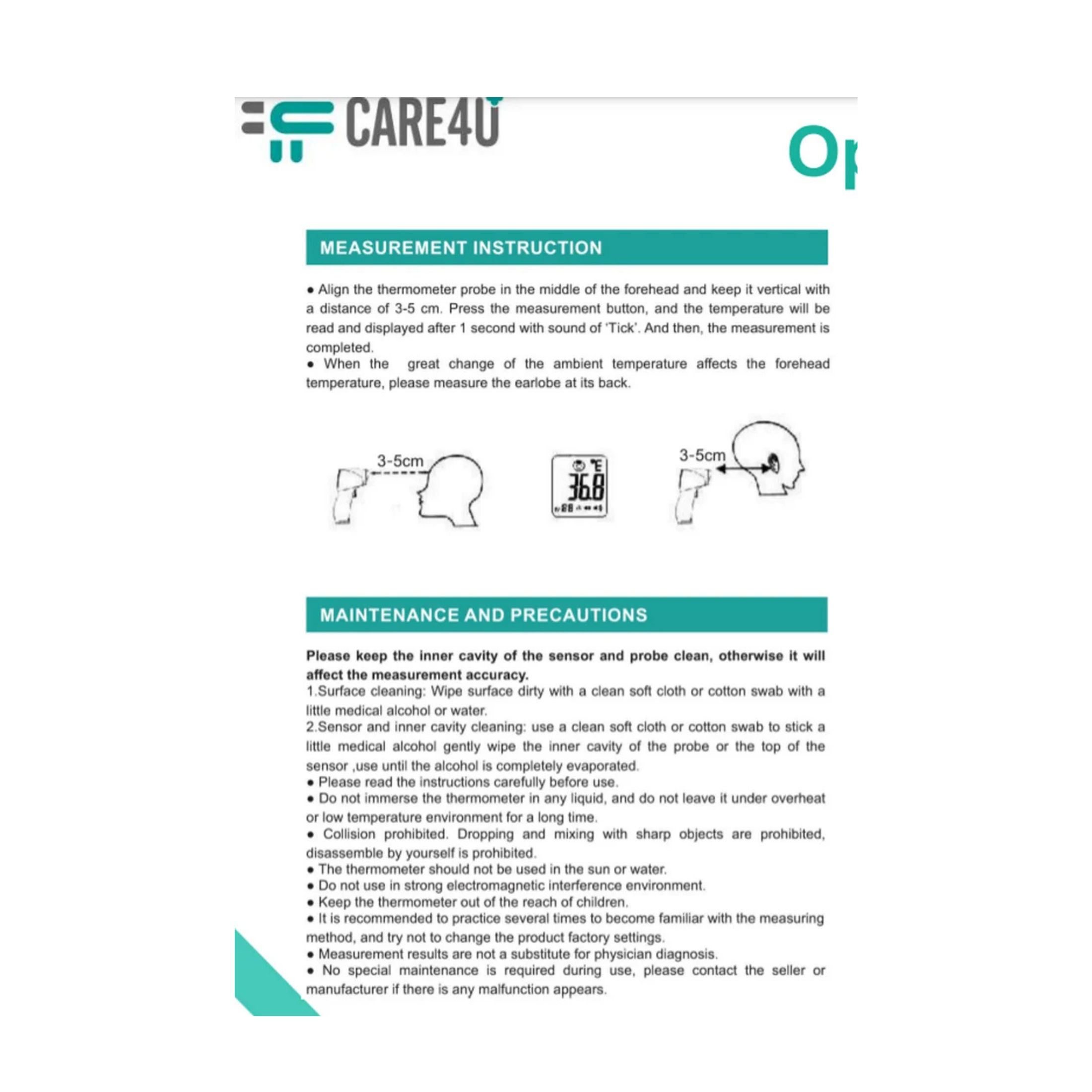 Cha Care4U Infrared Thermometer Thermal No-contact Forehead Thermometer 1sec. Measuring Time