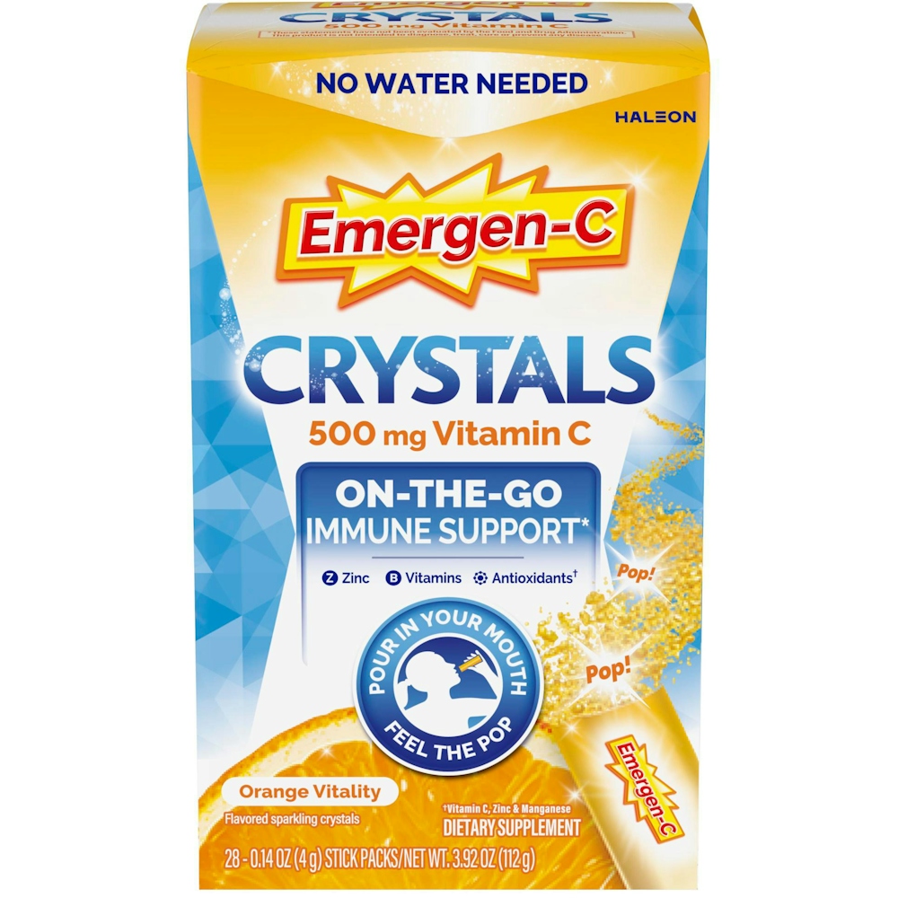 Emergen-C Crystals, On-the-Go Immune Support Supplement, Orange Vitality, 28 Stick Packs