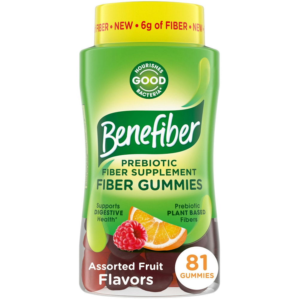 Benefiber Prebiotic Fiber Supplement Gummies For Digestive Health, Assorted Fruit Flavor