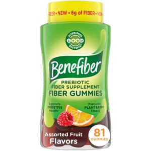 Benefiber Prebiotic Fiber Supplement Gummies For Digestive Health, Assorted Fruit Flavor