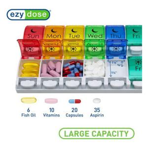 Ezy Dose Push Button 7-Day Pill Case, Am/Pm, Rainbow