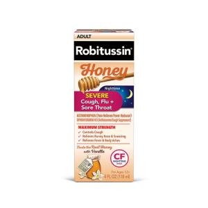 Robitussin Honey CF Max Day Adult Syrup For Severe Cough, Sore Throat, & Flu With Real Honey, 4 Oz