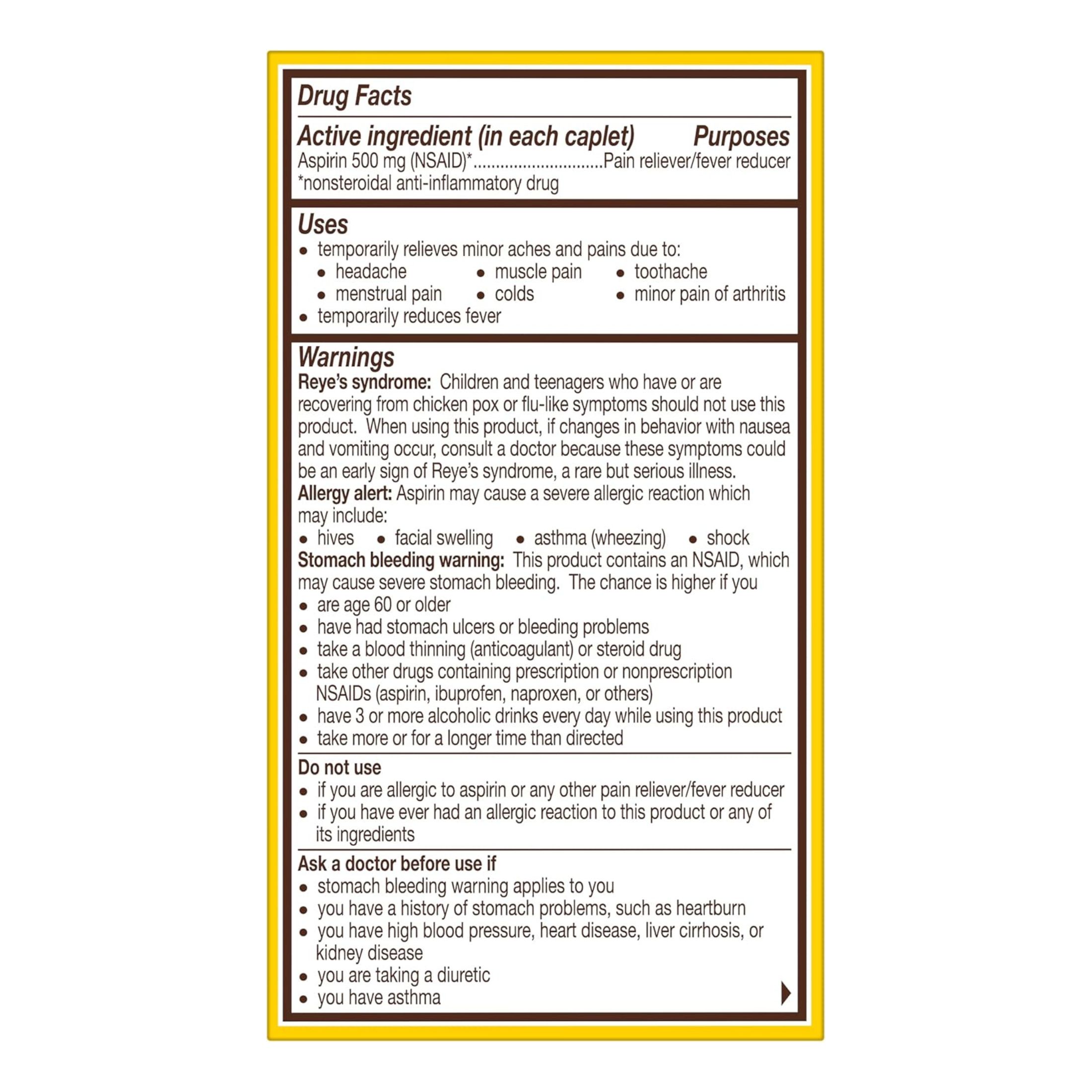 Bayer Fast Pain Relief, Extra Strength, 500 Mg, Coated Caplets