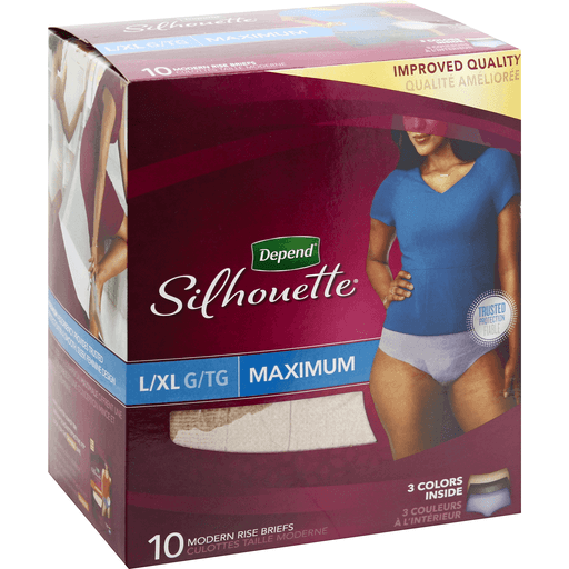 Depend Silhouette Briefs, Modern Rise, Maximum, L/XL