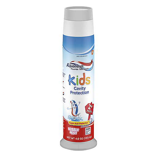 Aquafresh Kids Cavity Protection Fluoride Toothpaste Pump, Bubble Mint, 4.6 Oz