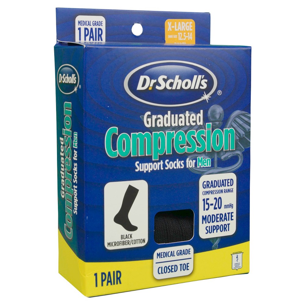 Dr. Scholl's Men's Compr Sock Knee High XL Black Size 12.5-14 - 1 Pr