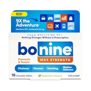 Bonine Meclizine HCL, Max Strength, 50 Mg, Peppermint Flavored