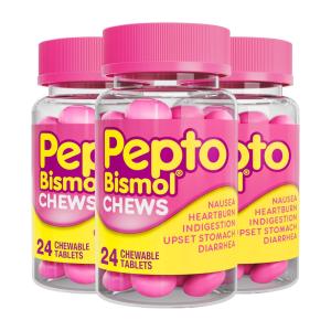 Pepto Bismol Chews, Fast And Effective Digestive Relief From Nausea, Heartburn, Indigestion, Upset Stomach, Diarrhea, 24 Chewable Tablets