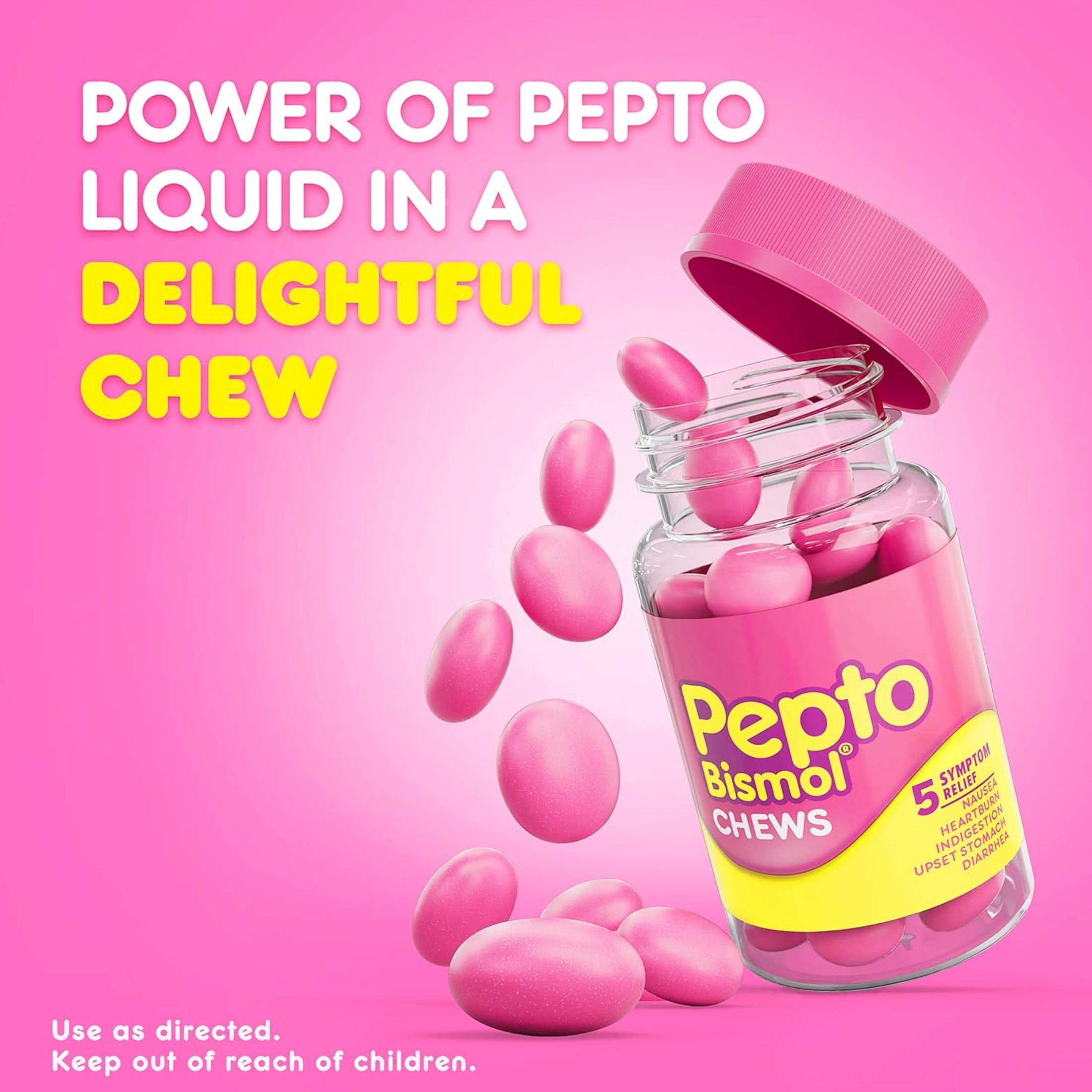 Pepto Bismol Chews, Fast And Effective Digestive Relief From Nausea, Heartburn, Indigestion, Upset Stomach, Diarrhea, 24 Chewable Tablets