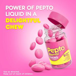 Pepto Bismol Chews, Fast And Effective Digestive Relief From Nausea, Heartburn, Indigestion, Upset Stomach, Diarrhea, 24 Chewable Tablets