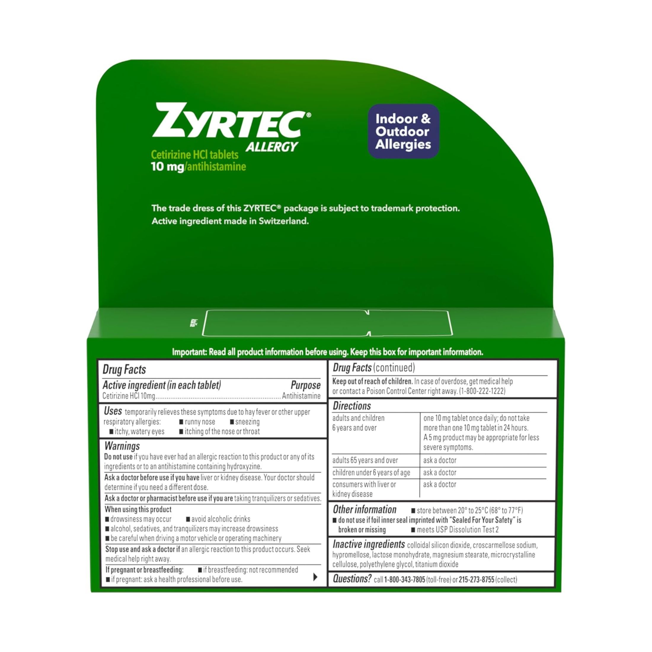 Zyrtec 24 Hour Allergy Relief Tablets, 10 Mg Cetirizine Hcl Antihistamine Medicine