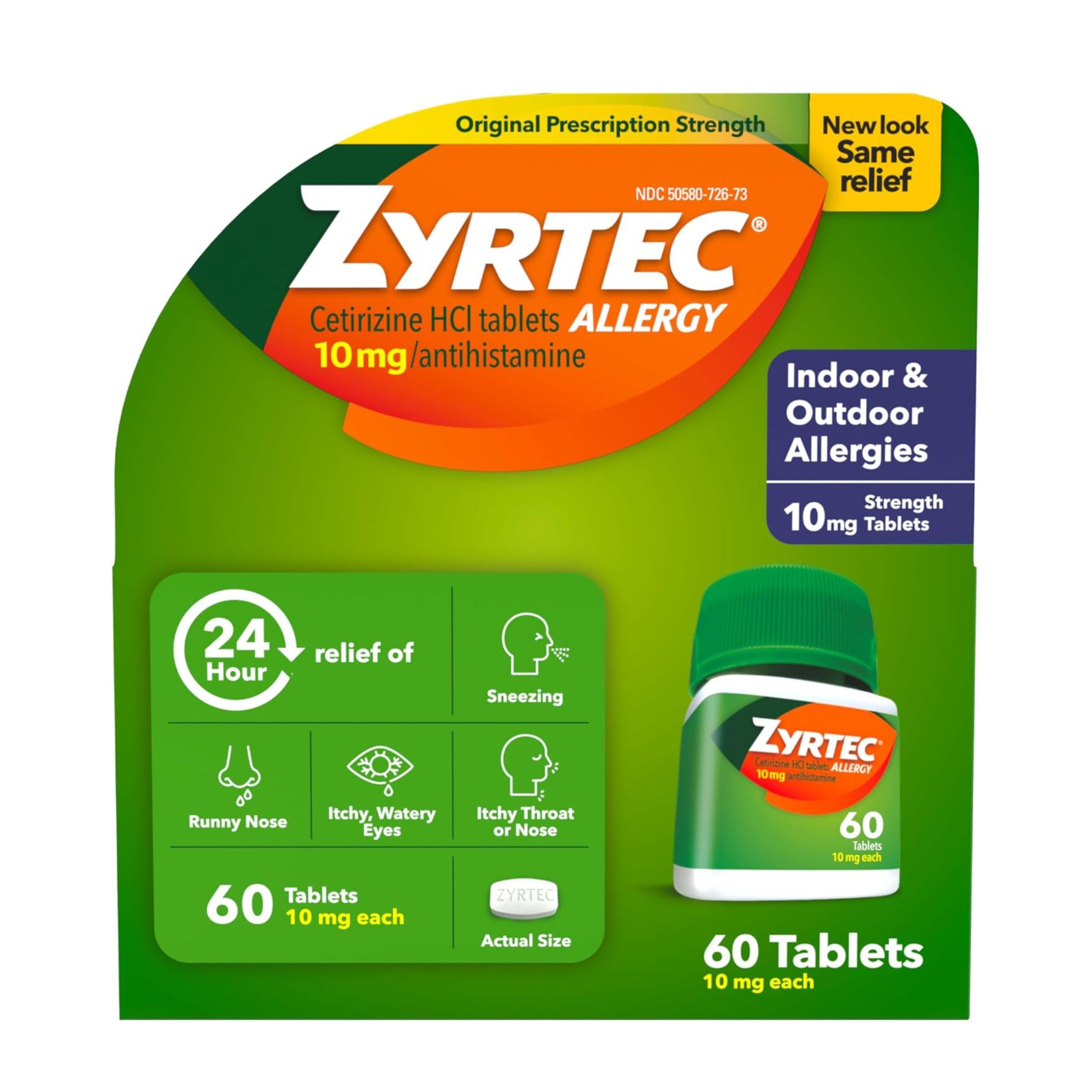 Zyrtec 24 Hour Allergy Relief Tablets, 10 Mg Cetirizine Hcl Antihistamine Medicine