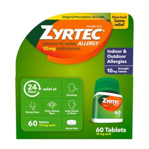 Zyrtec 24 Hour Allergy Relief Tablets, 10 Mg Cetirizine Hcl Antihistamine Medicine
