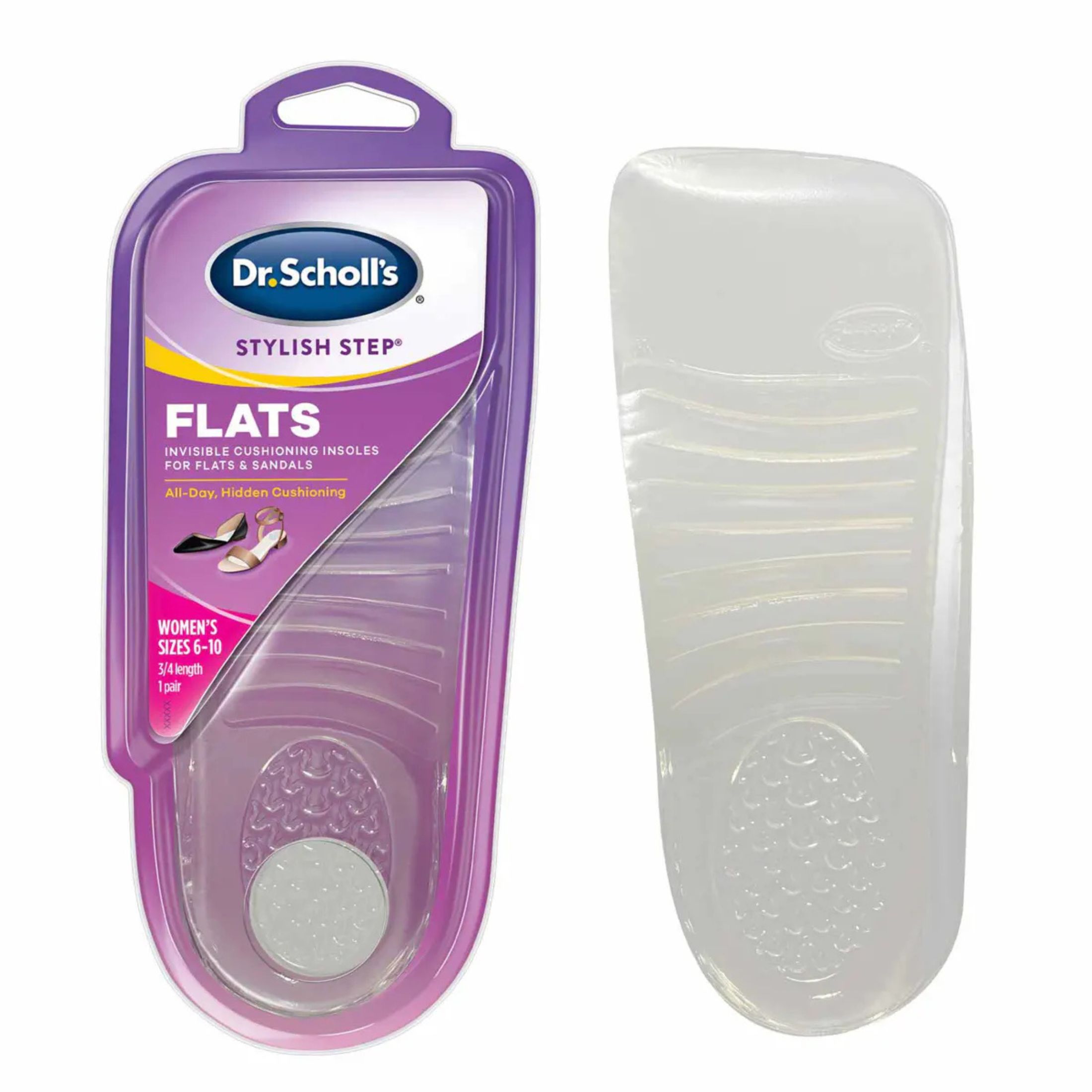 Dr. Scholl's Stylish Step Invisible Cushioning Insoles For Flats & Sandals, Size 6-10, 1 Pair
