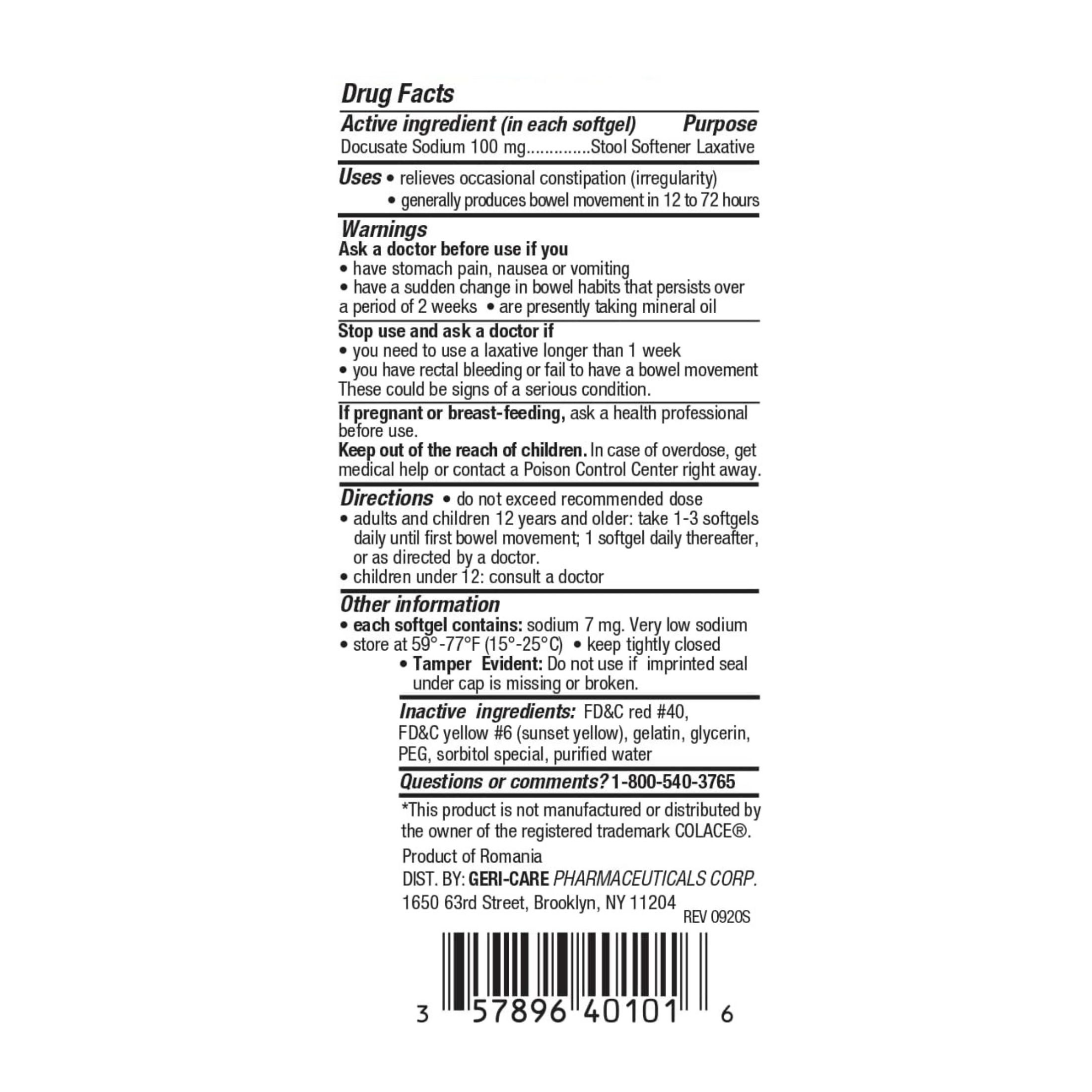 GeriCare Docusate Sodium 100 Mg 1000 Capsules