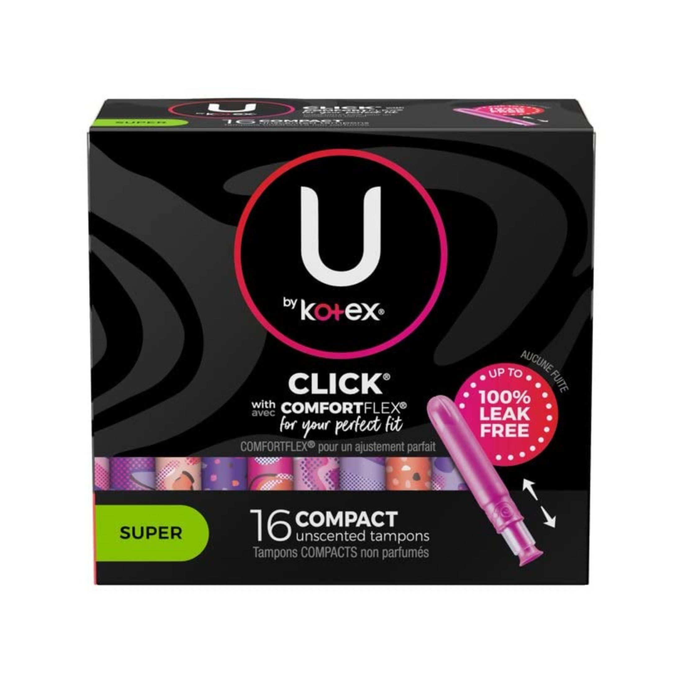 U by Kotex Click Compact Tampons, Super Absorbency, Unscented – 16