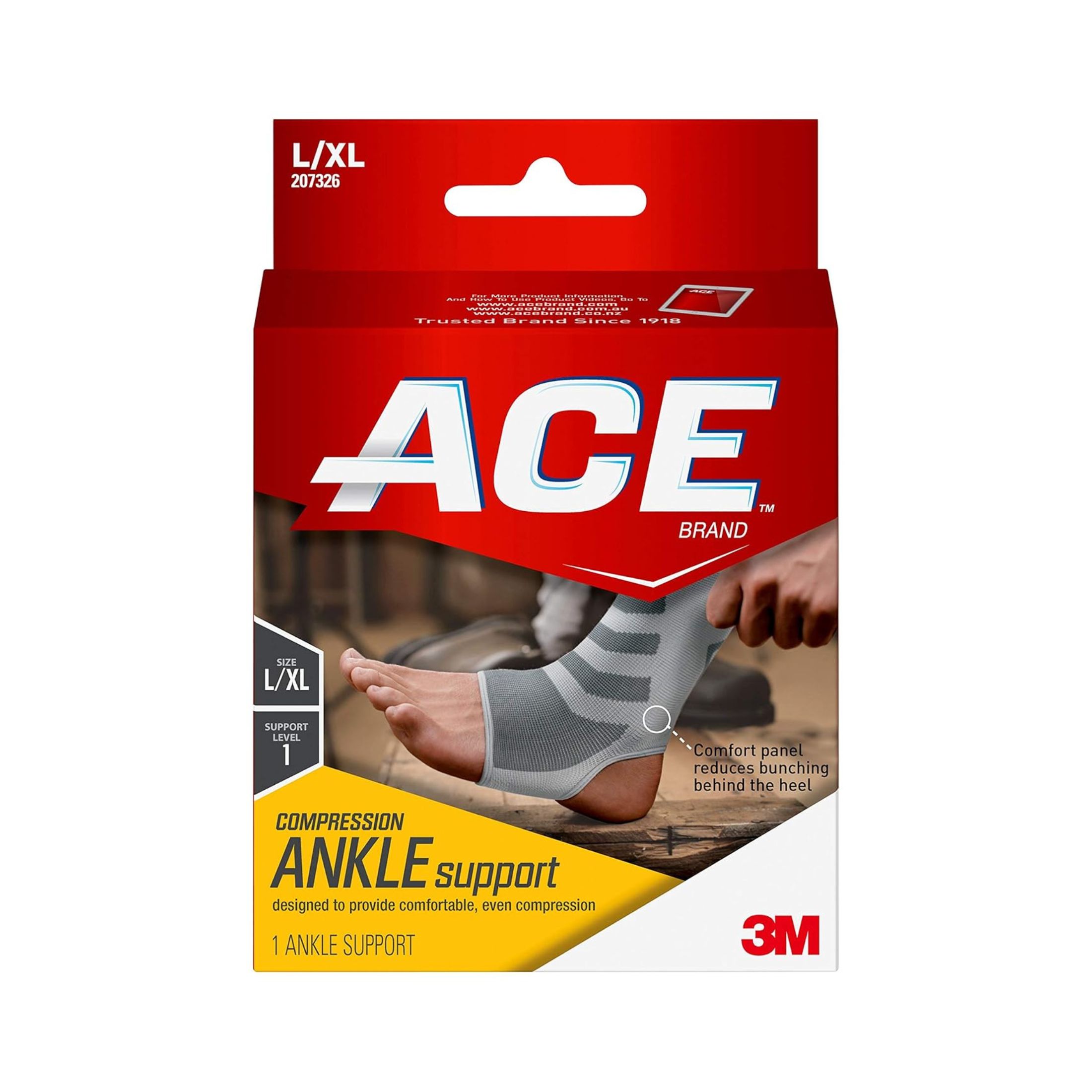 ACE Brand Compression Ankle Support, Large/Extra Large, Gray