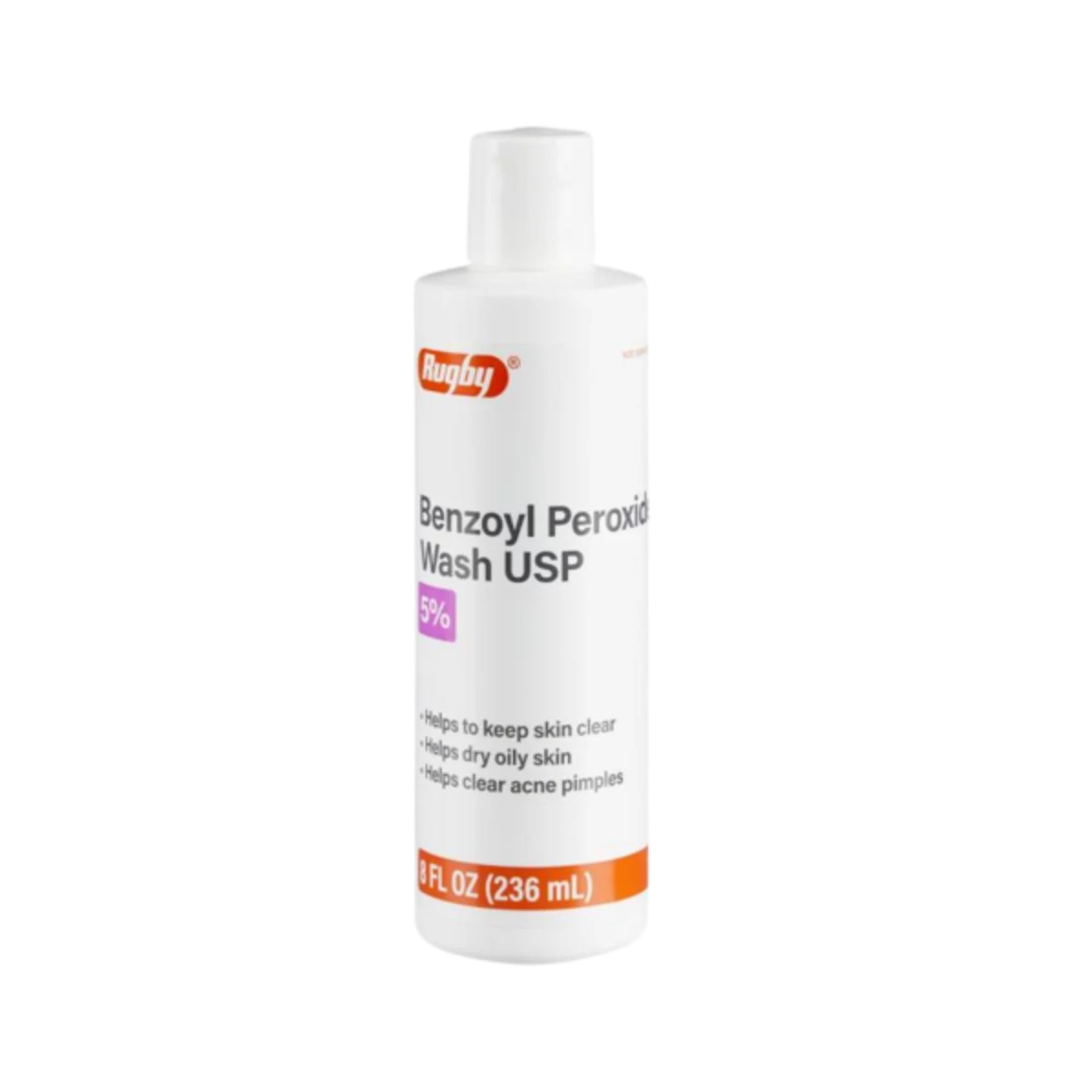 Rugby Benzoyl Peroxide Acne Wash USP 5%, 8 Oz Bottle