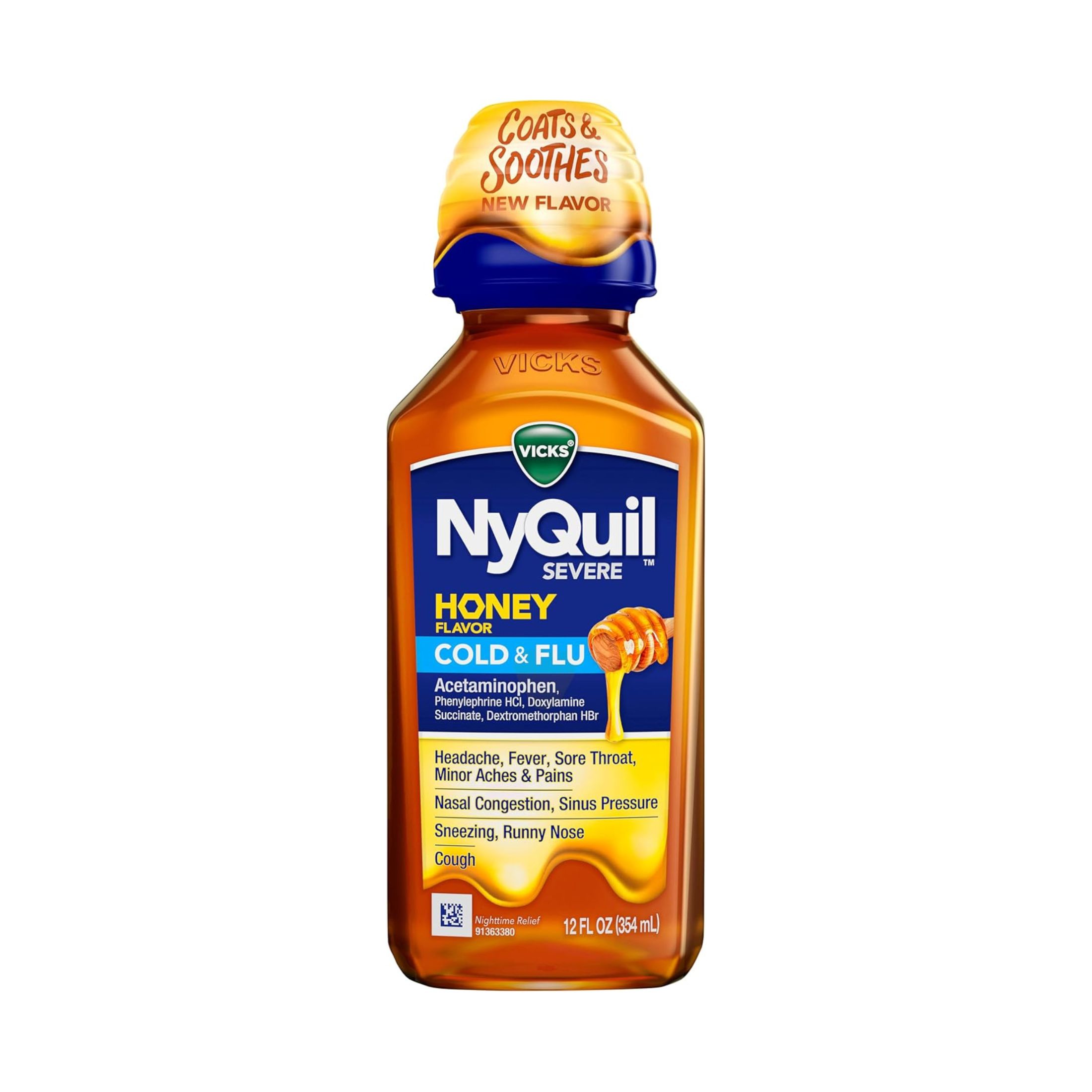 Vicks NyQuil Severe Honey Cold & Flu Nighttime Relief 12 Fl Oz