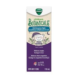 Vicks Children’s Botanicals Cough Syrup + Mucus + Nasal*, Night, Drug Free, Free Of Medicine, Delicious Kids’ Berry Flavor, 4 Fl Oz, Ages 1