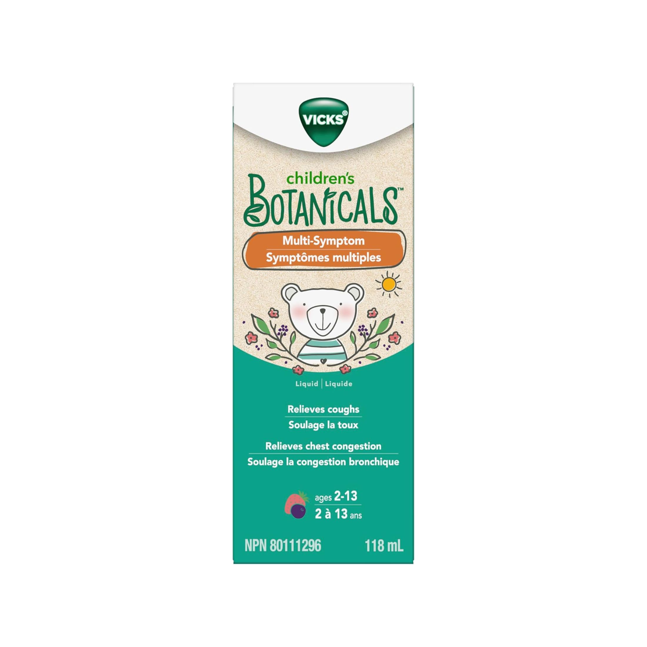 Vicks Children’s Botanicals Cough Syrup + Mucus + Nasal*, Day, Drug Free, Free Of Medicine, Delicious Kids’ Berry Flavor, 4 Fl Oz, Ages 1