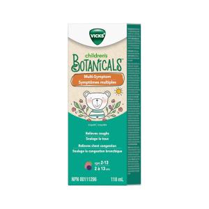 Vicks Children’s Botanicals Cough Syrup + Mucus + Nasal*, Day, Drug Free, Free Of Medicine, Delicious Kids’ Berry Flavor, 4 Fl Oz, Ages 1