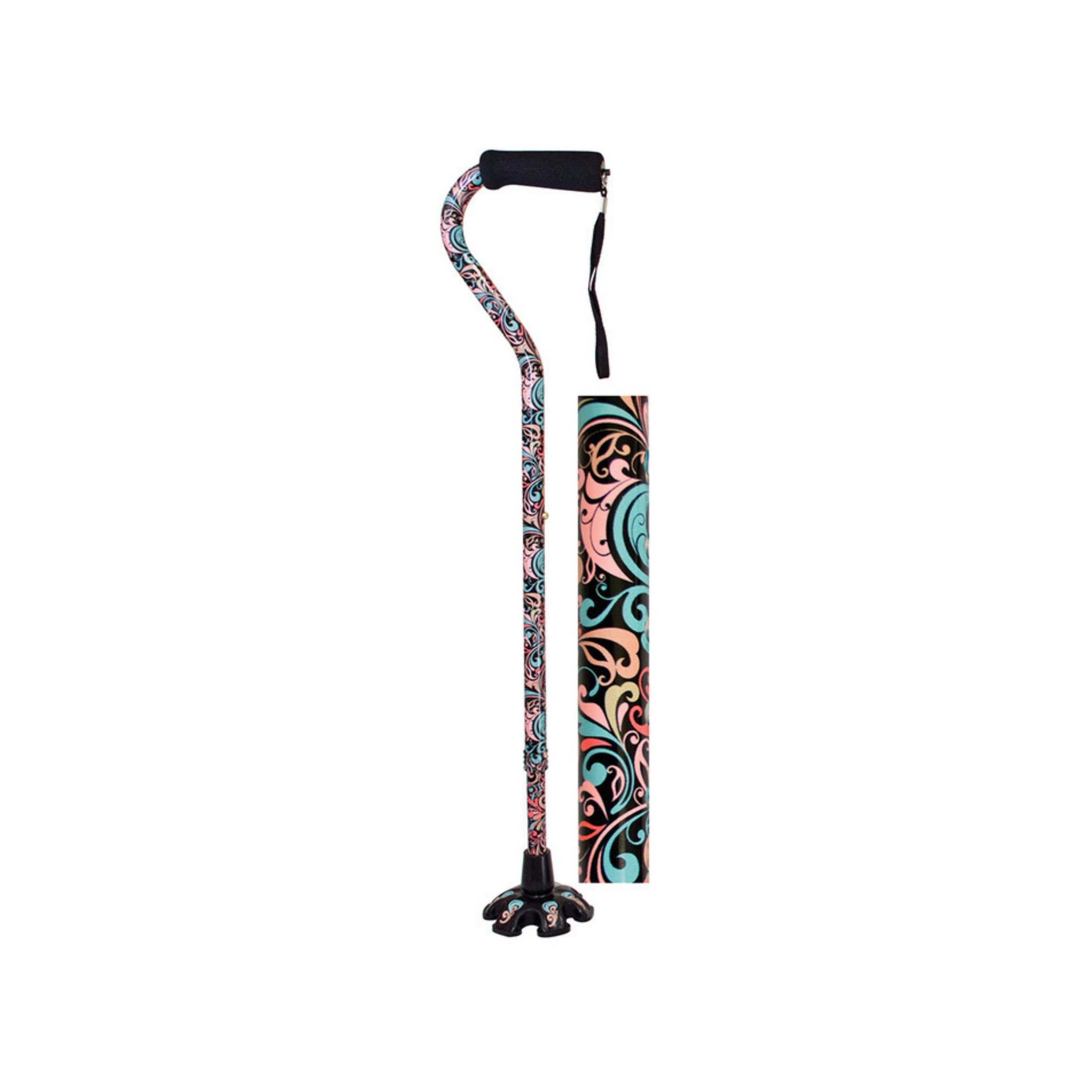 Essential Medical Supply Couture Offset Cane With Matching Standing Tip, Celebration Pattern