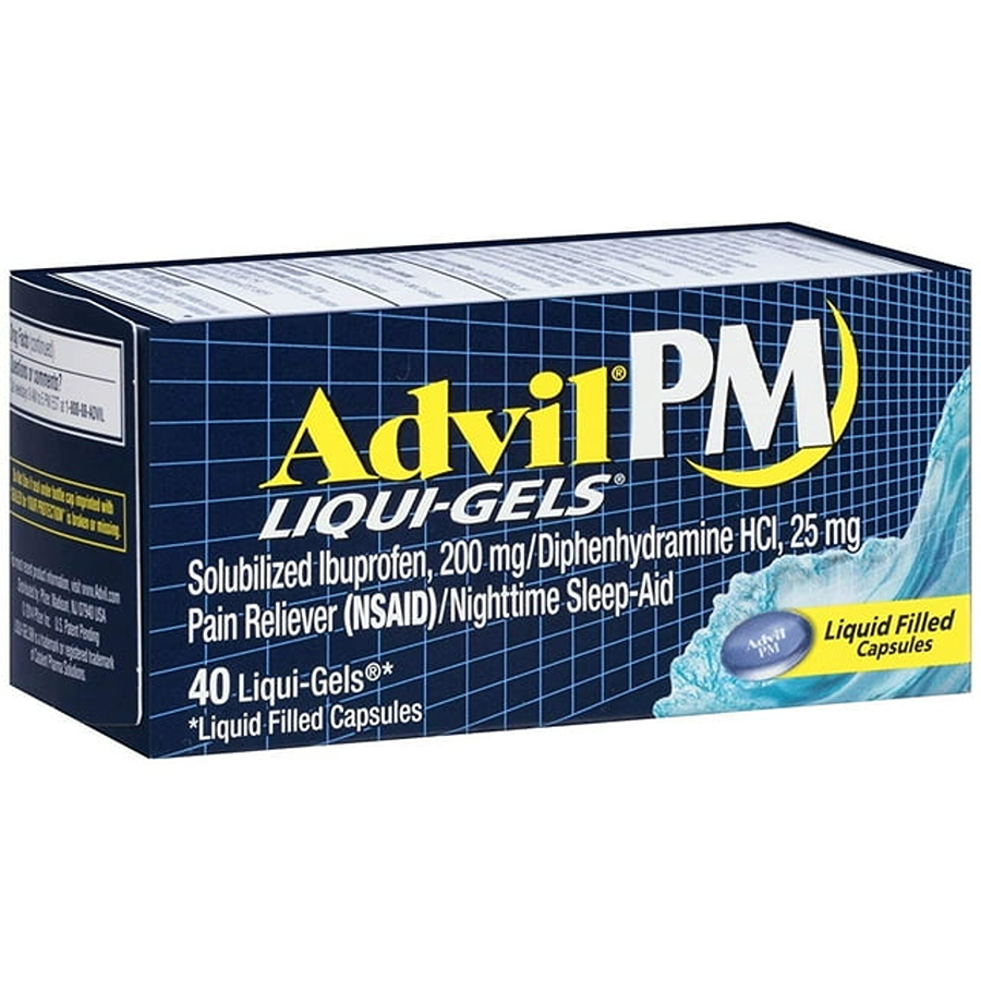 Advil PM Liqui-Gels Pain Reliever/Nighttime Sleep Aid Liquid Filled Capsules, 200mg Ibuprofen, 25mg Diphenhydramine