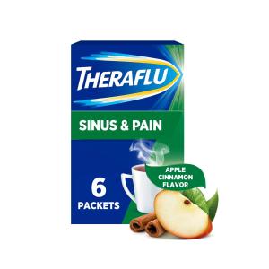 Theraflu Sinus And Pain Hot Liquid Powder Apple Cinnamon Flavor 6 Count Box