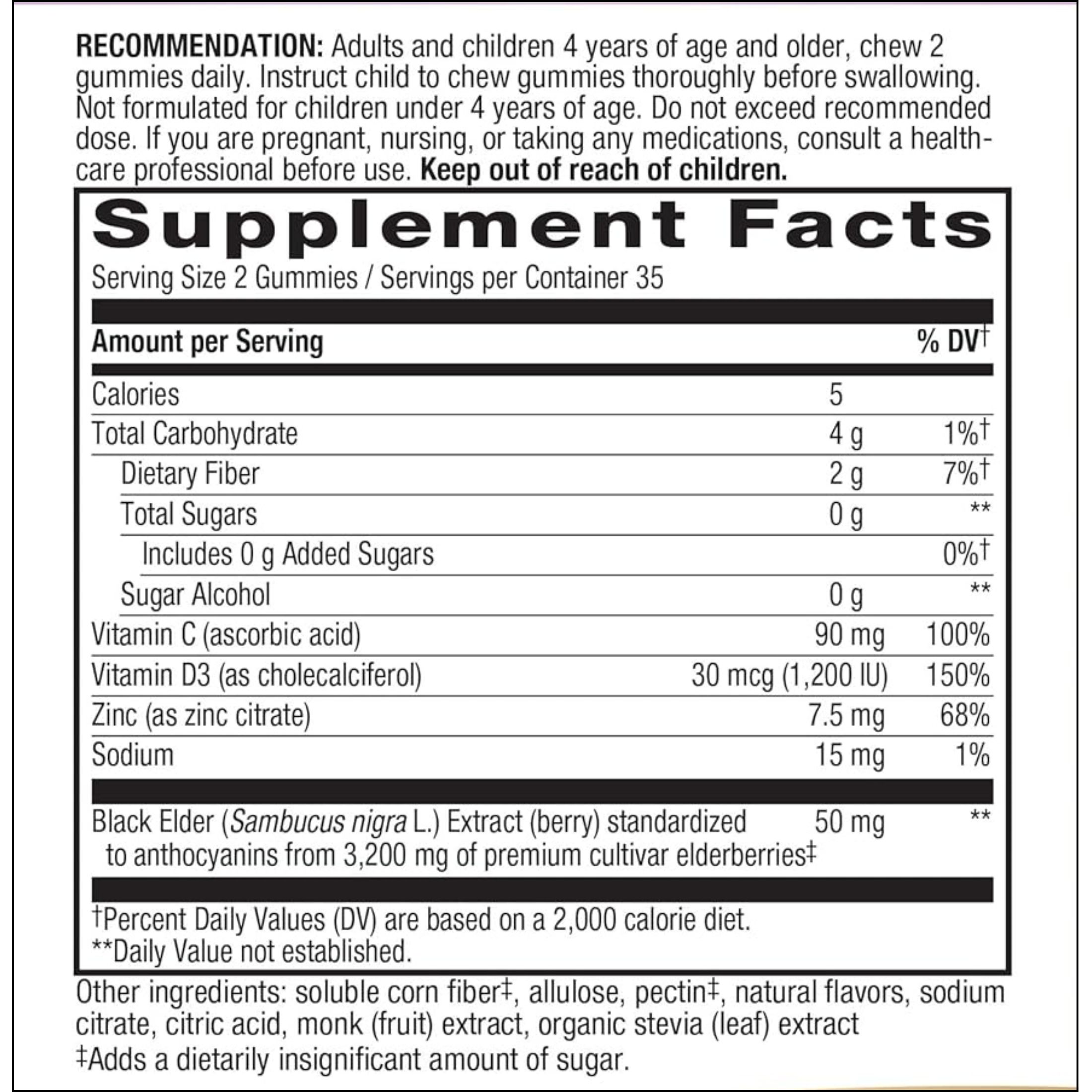 Nature's Truth Sambucus Black Elderberry + Vitamin C & Zinc Vegan Gummies - Natural Berry Flavor 50ct
