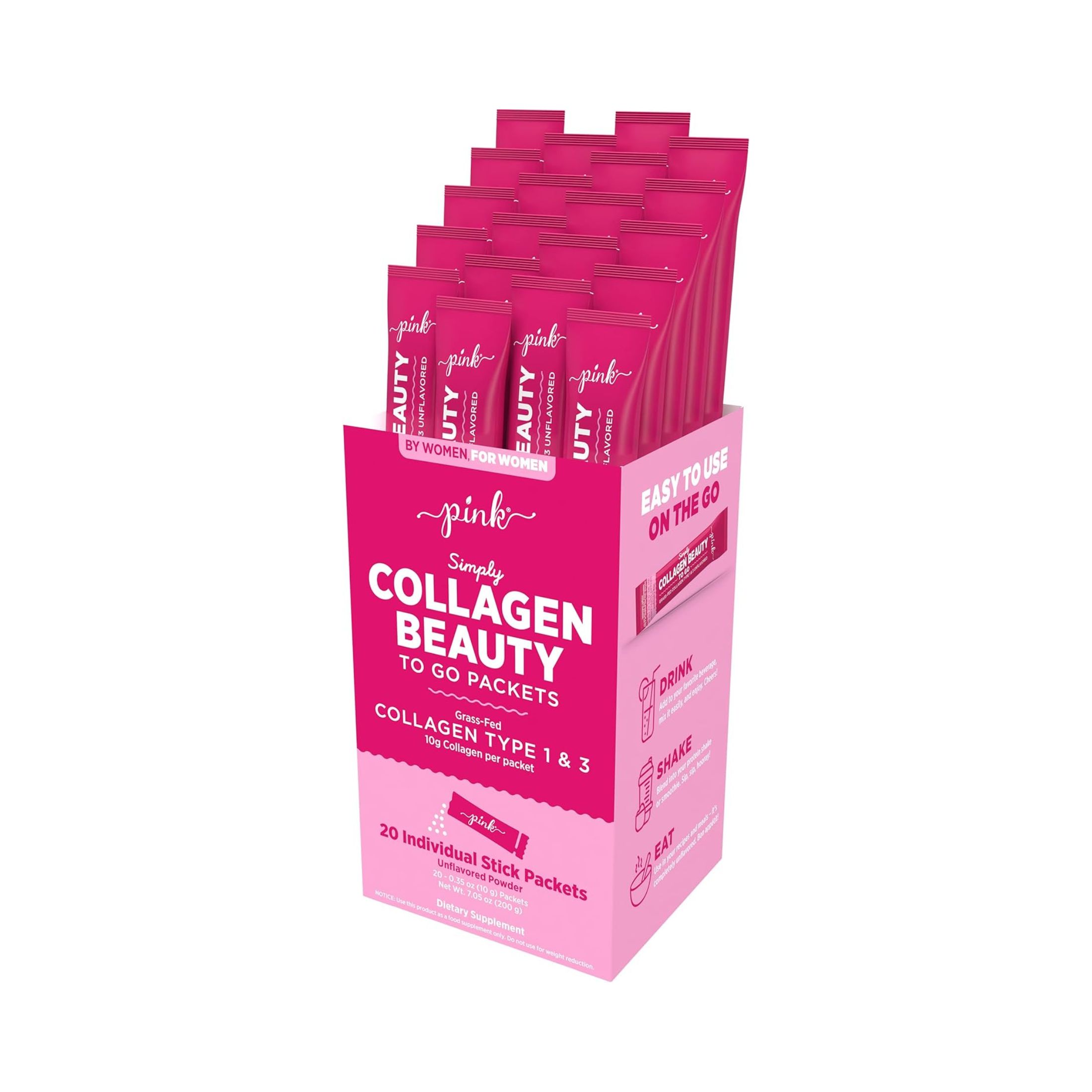 Nature's Truth Pink Vitamins Simply Collagen Beauty To Go Unflavored Powder Stick Packs - 20ct