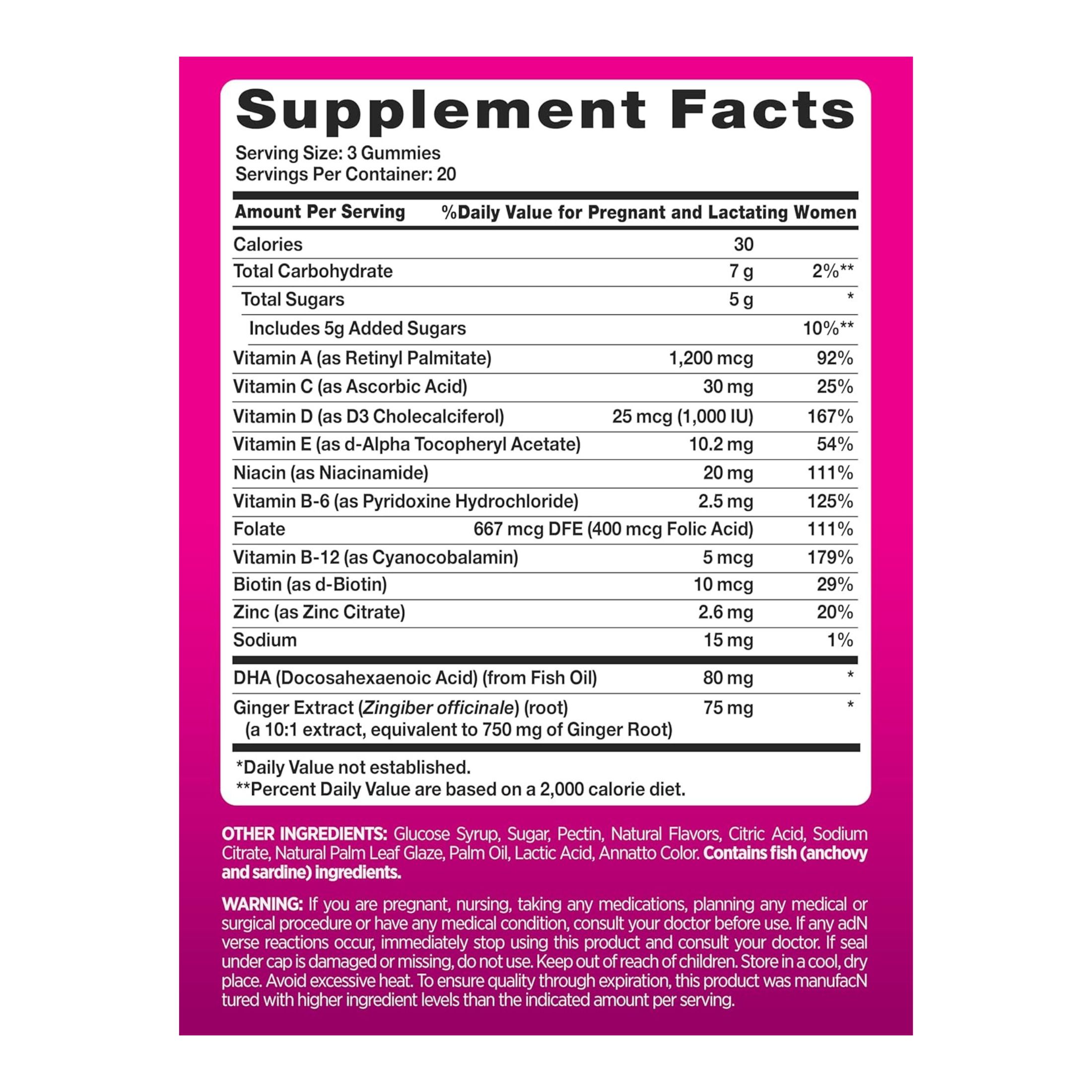 Pink Vitamins Vibrant Prenatal Multivitamin + DHA Gummies - Natural Berry - 60ct