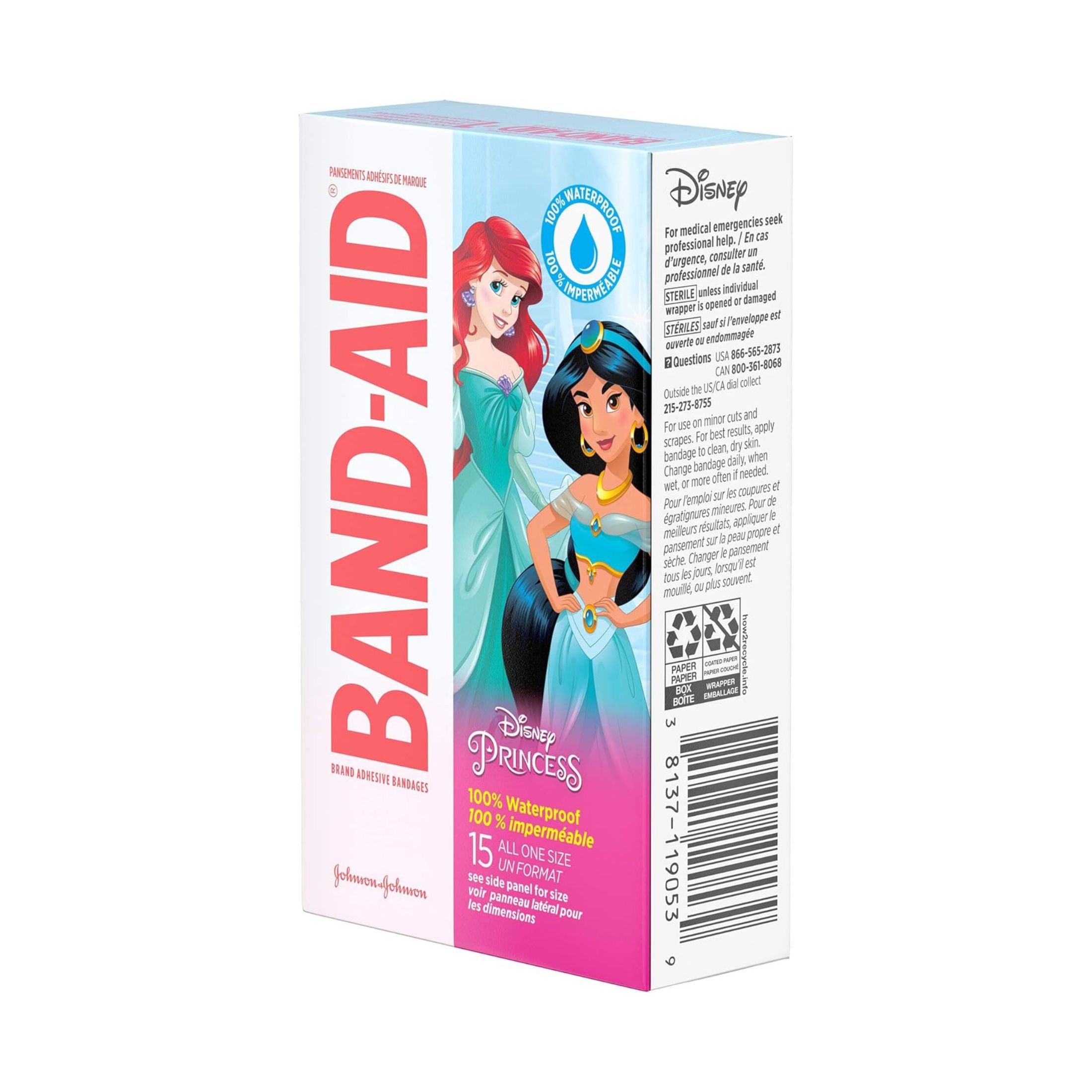 Band-Aid Disney Princess 100% Waterproof Adhesive Bandages 15 All One Size