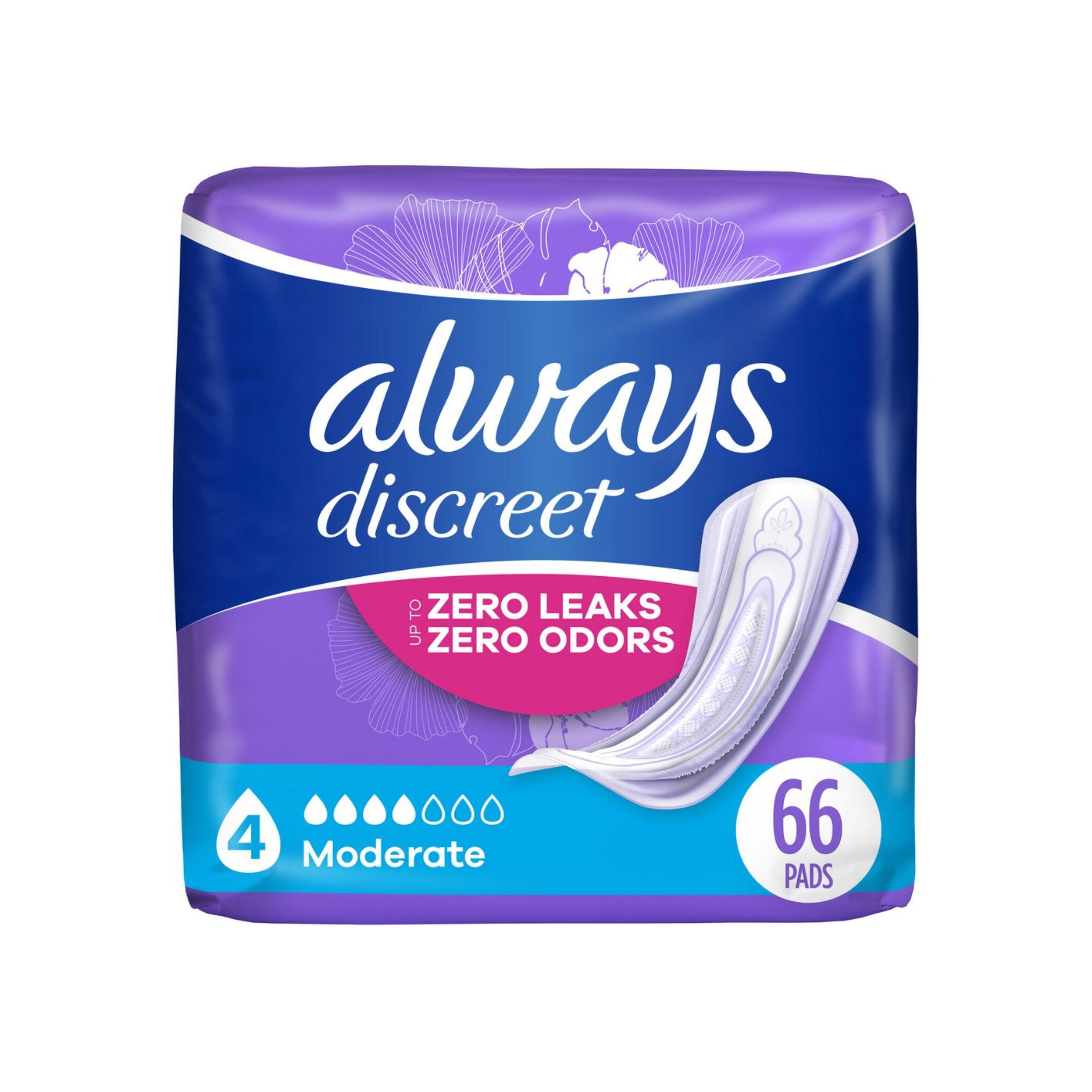 Always Discreet Incontinence And Postpartum Pads, Moderate Absorbency, Regular Length