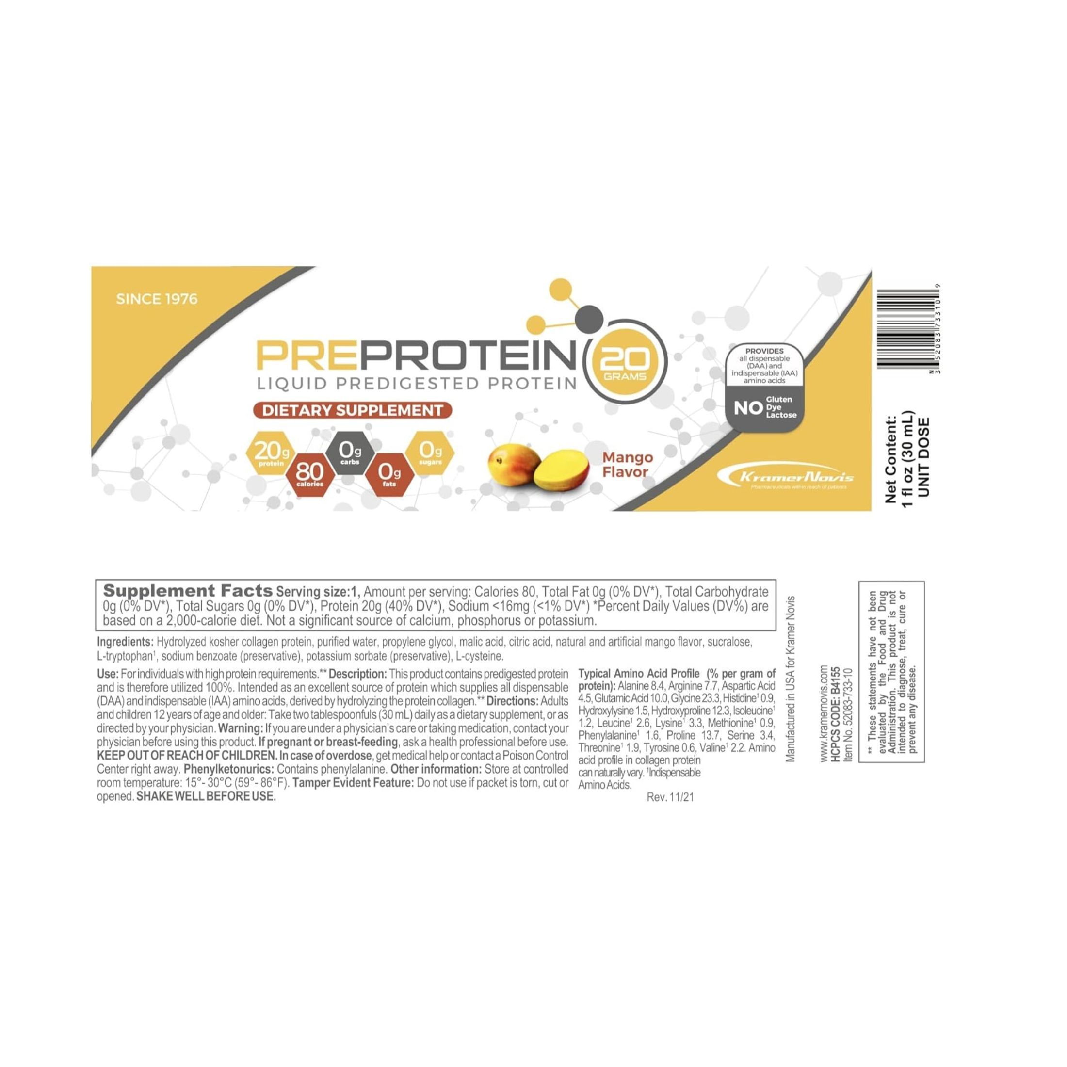 Pre-Protein 20 Liquid Predigested 1oz Packet - Mango