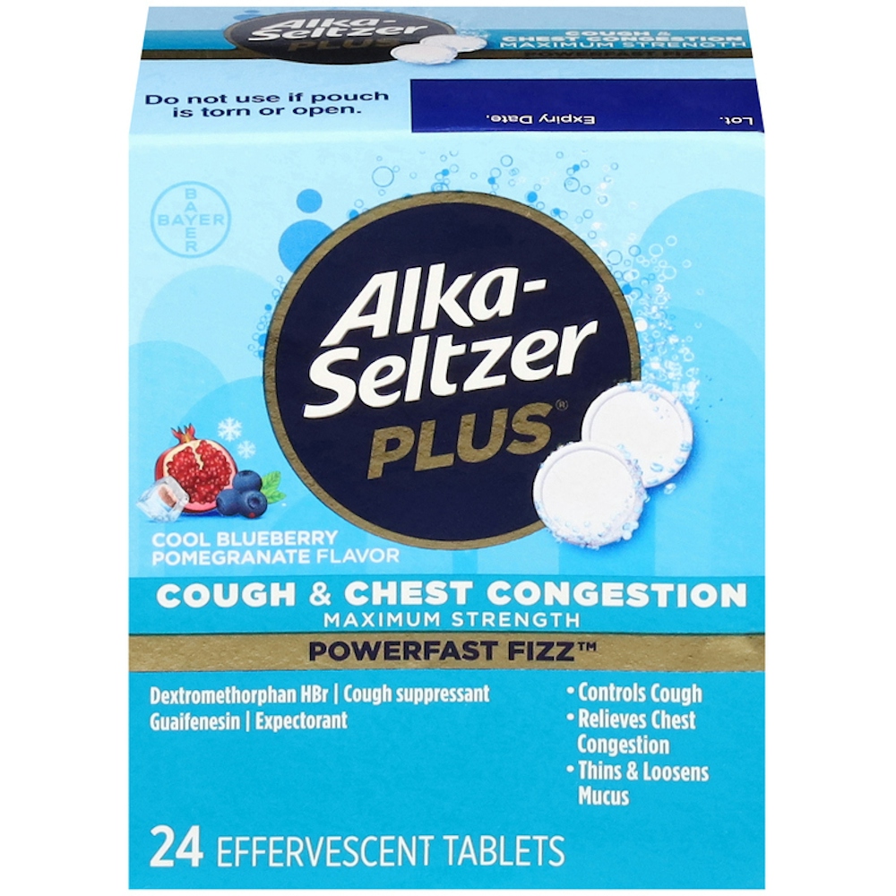 Alka-Seltzer Plus PowerFast Fizz Cough & Chest Congestion, Maximum Strength, Cool Blueberry Pomegranate Flavor