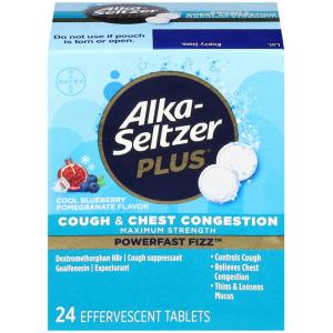 Alka-Seltzer Plus PowerFast Fizz Cough & Chest Congestion, Maximum Strength, Cool Blueberry Pomegranate Flavor