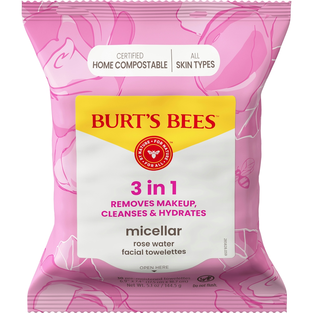 Burt's Bees Face Wipes, Facial Cleansing, Makeup Remover Towelettes With Rose Water, 3 In 1 Hydrating Micellar Cleanser