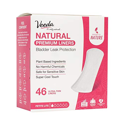 Veeda Daily Natural Premium Incontinence And Postpartum Panty Liners, For Bladder Leakage Protection, Petite Lite Absorbency, Long Length, 46